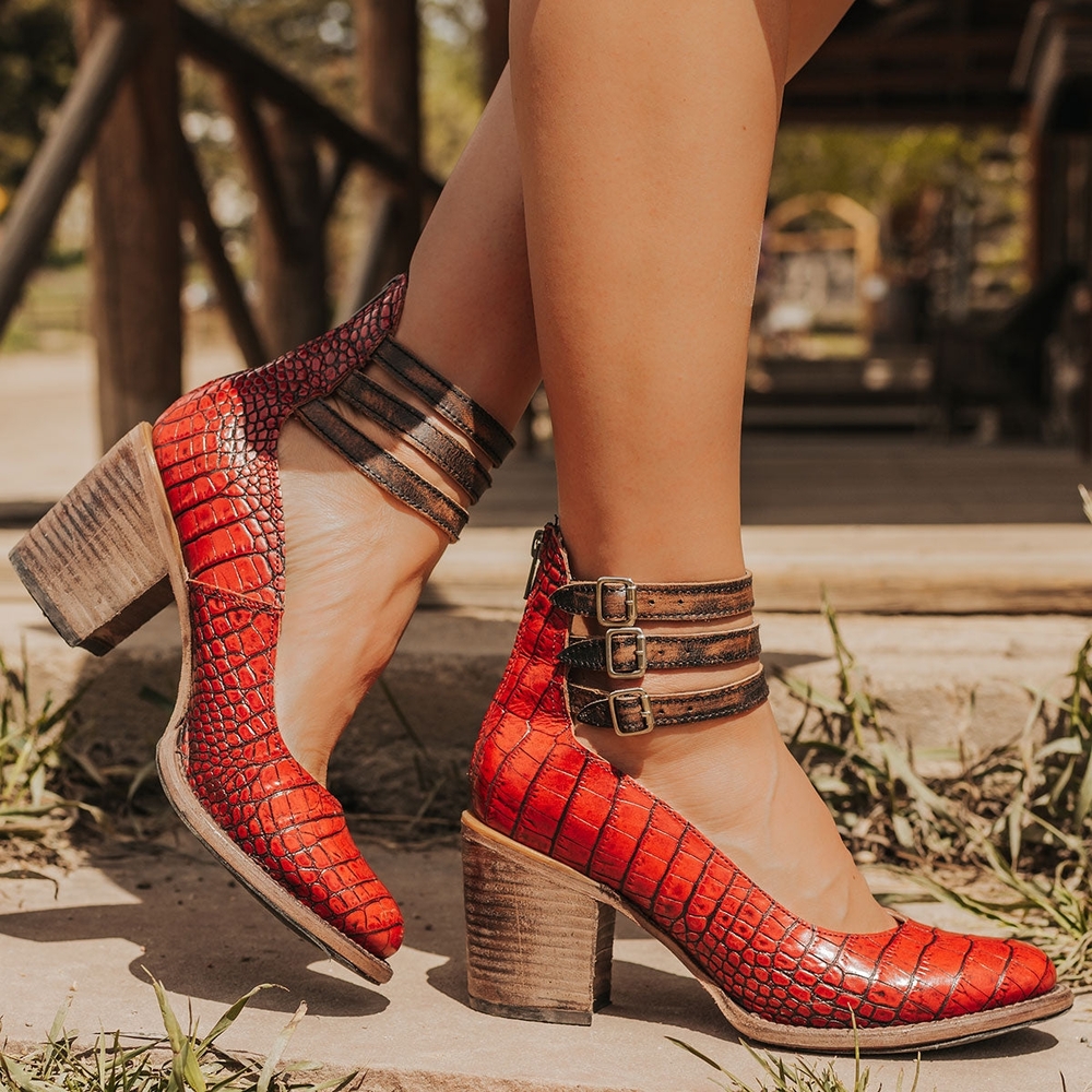 Freebird by Steven Red Heeled Shoes with Intricate Weave